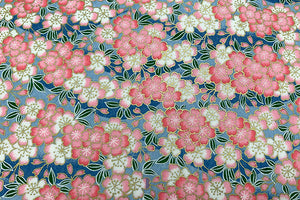 Yuzen Paper Pink Flower on Sky Blue 7183