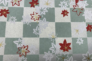 Yuzen Paper Maple Leaf on Pale Green Checkered Pattern 7862